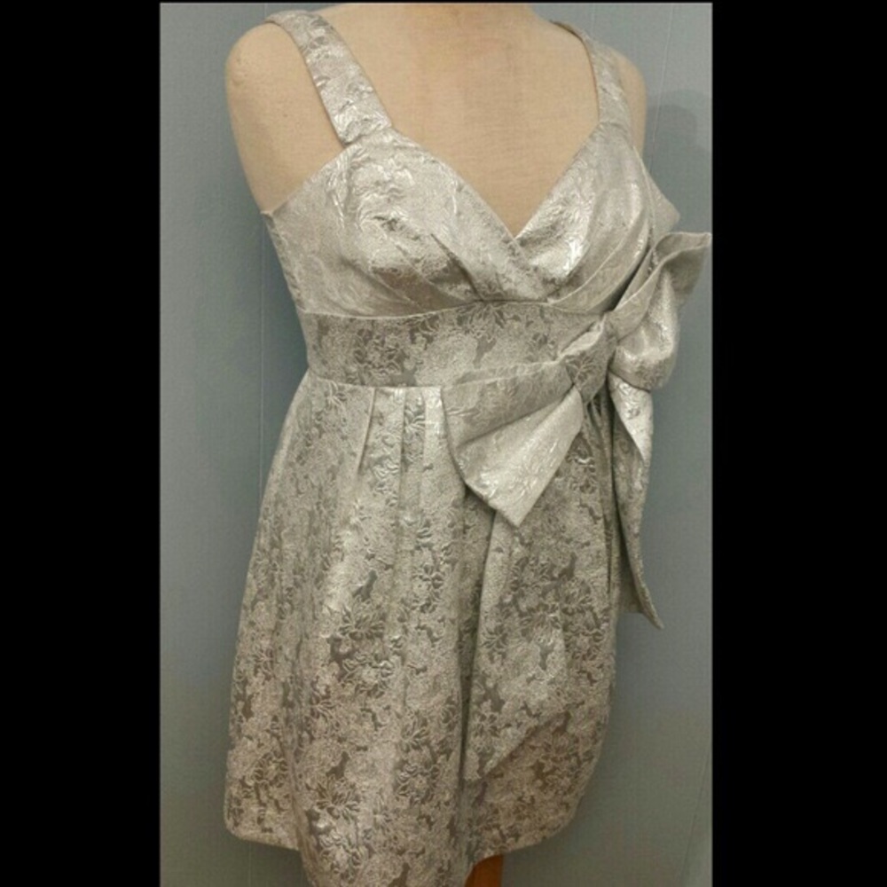 Silver Brocade Bow Front Party Dress